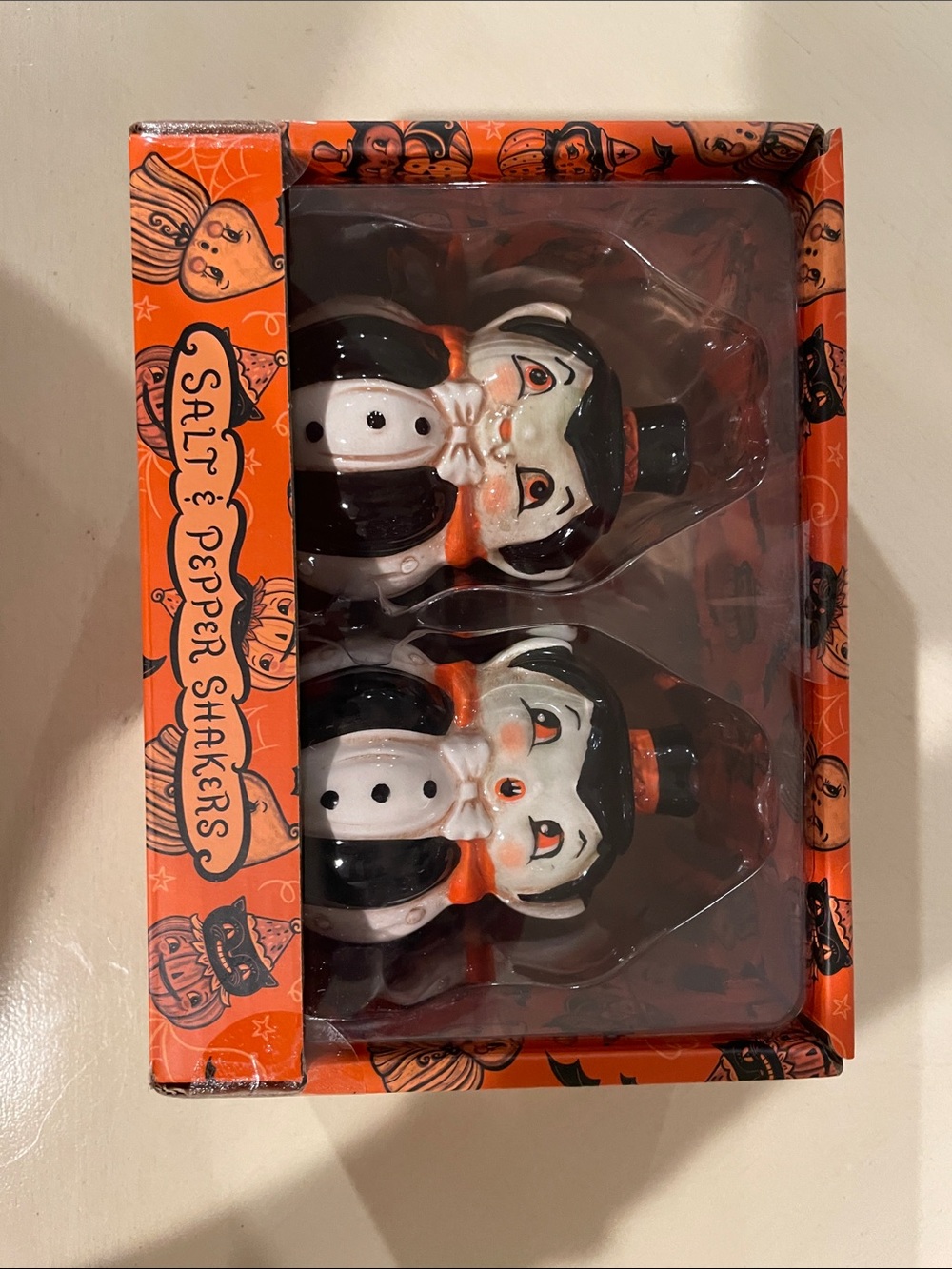 Halloween Vampire Salt & Pepper Shaker Set - Orange, Black, White